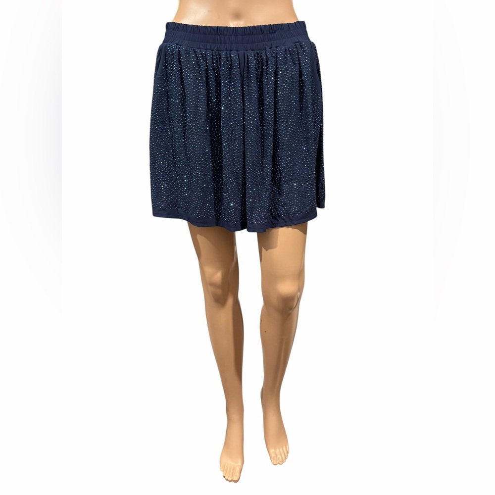 Queen Of Sparkles Navy Blue Full Rhinestone Bling Shorts Size L